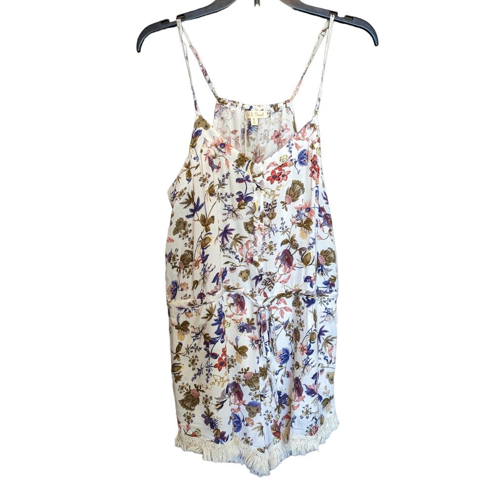 New Hem & Thread Women's Medium Floral Romper Fringe Hemline